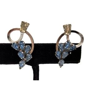 Star Art Sterling Blue White Rhinestone Screwback Earrings Vintage Signed Estate